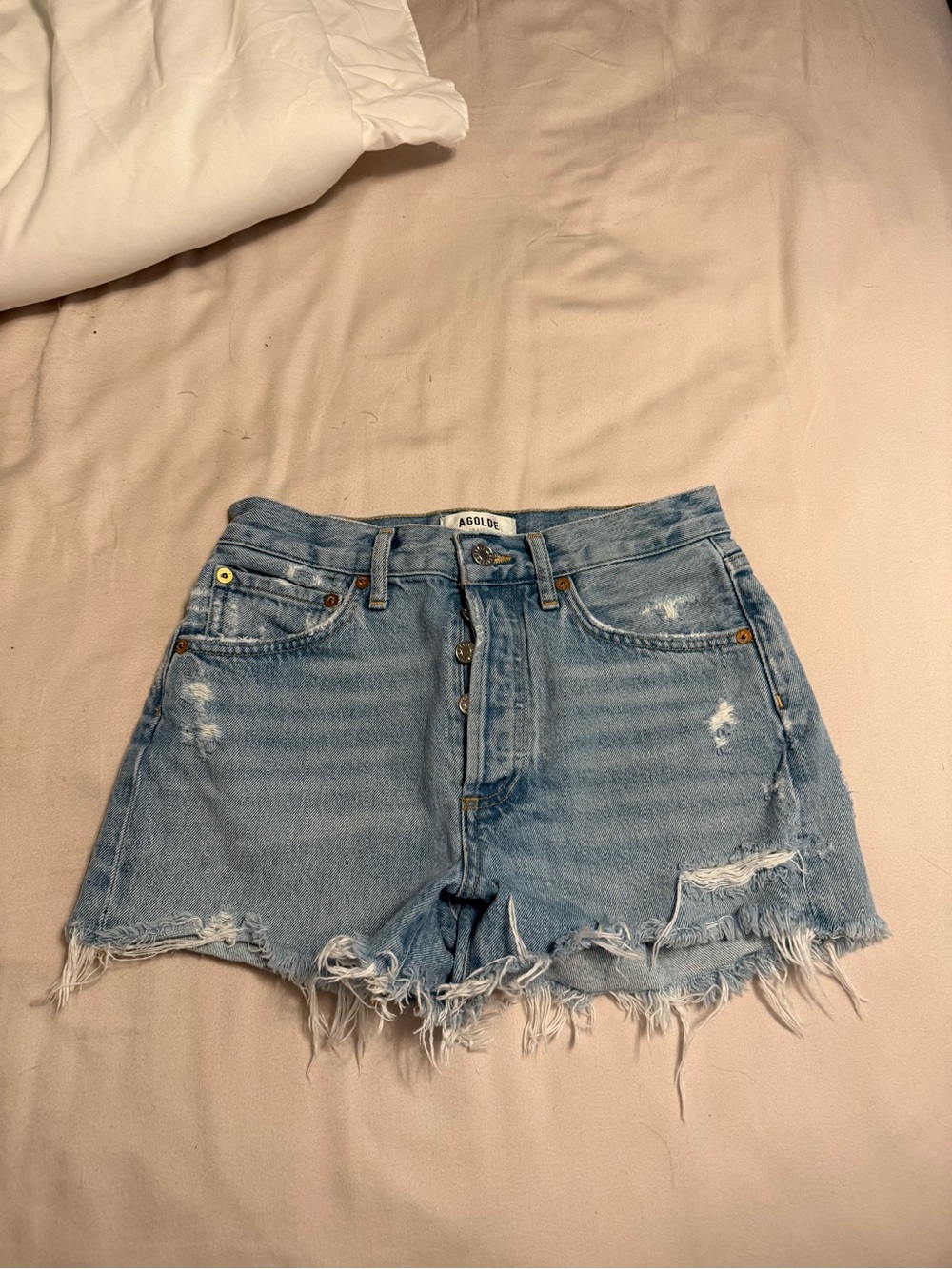 AGOLDE Light Blue Distressed Denim Shorts
Size 24